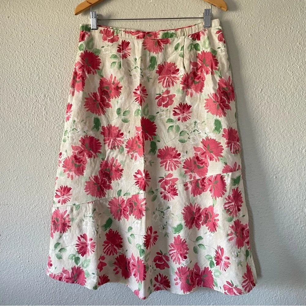 Vintage JM Collection Linen Floral Skirt Women’s 8 A-Line Cottage Flowy Ruffled - Picture 7 of 13